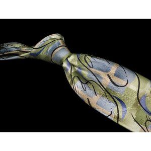 Vintage Jerry Garcia Carousel Green Blue Abstract 100% Silk Men's Designer Tie